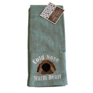 Set Of Two Embroidered Dog Lover Hand Towels Cotton Green 15x26 NEW